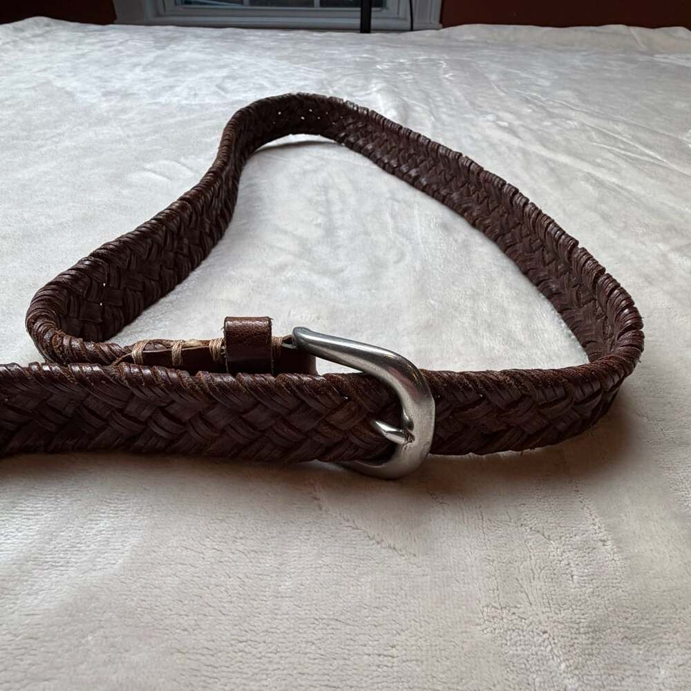 Unbranded Brown Braided Leather Belt Size 36 Silver Buckle